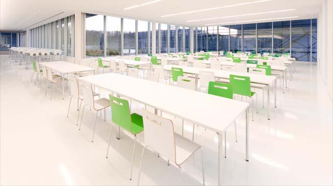 Nippon Suisan Kaisha, Ltd./【Cafeteria】A clean, simple cafeteria with a color scheme based on white.