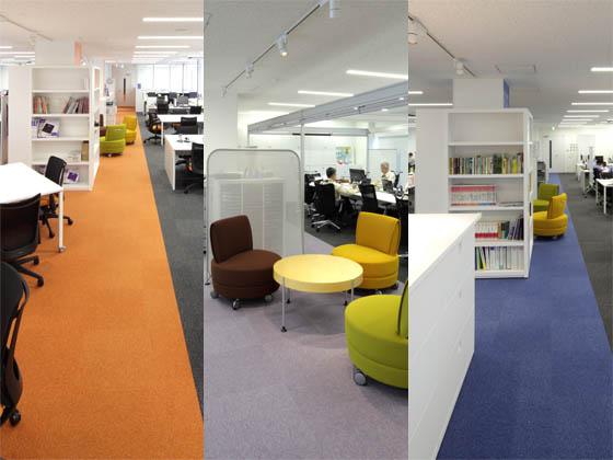 TANITA Corporation/【Communication area】Central common area with a theme color for each floor