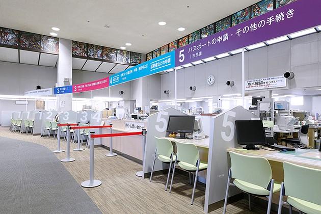 Tendo/【Resident service counters】Easy-to-understand color-coded signs indicate specific services.