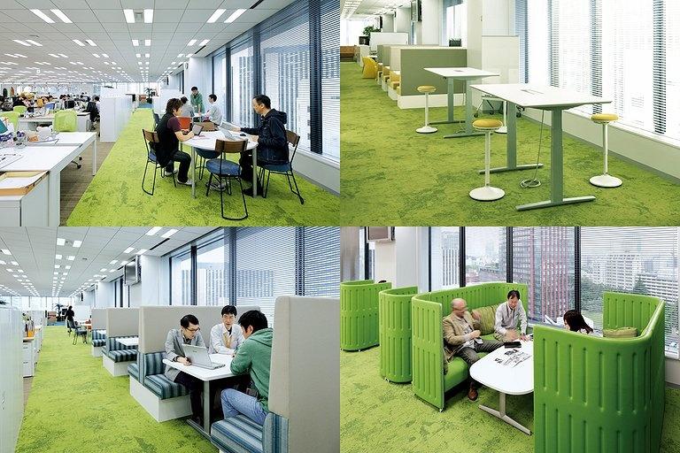 BANDAI NAMCO Entertainment Inc./【West-side communication area】Diverse shared spaces can be selected to fit usage and mood.