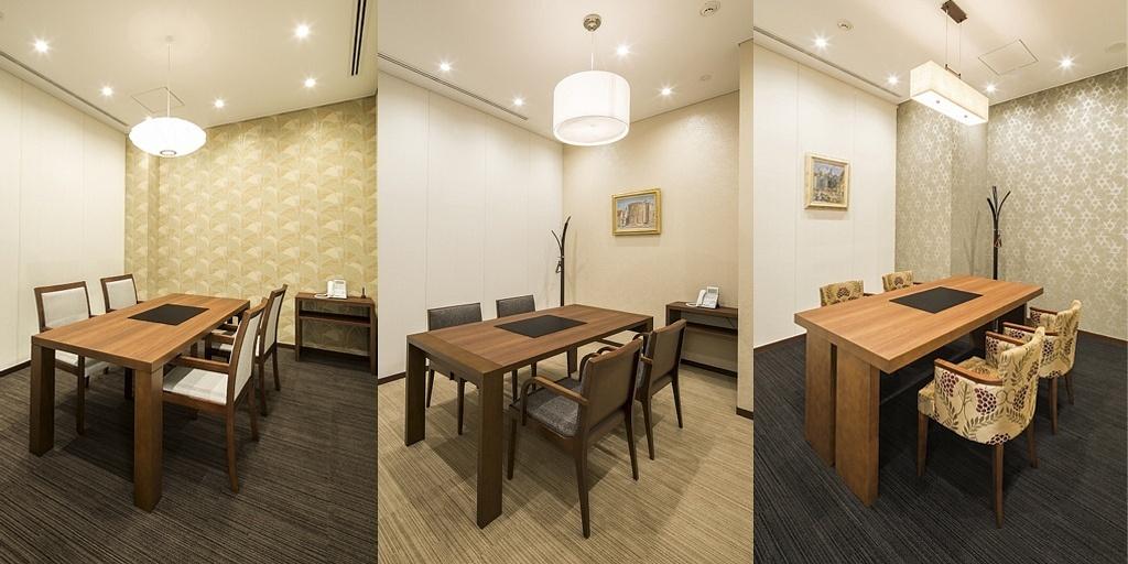 Okasan Securities Co., Ltd./【Consulting room】In the private rooms, people can enjoy atmosphere changes caused by varying wallpaper (Ise-katagami) patterns